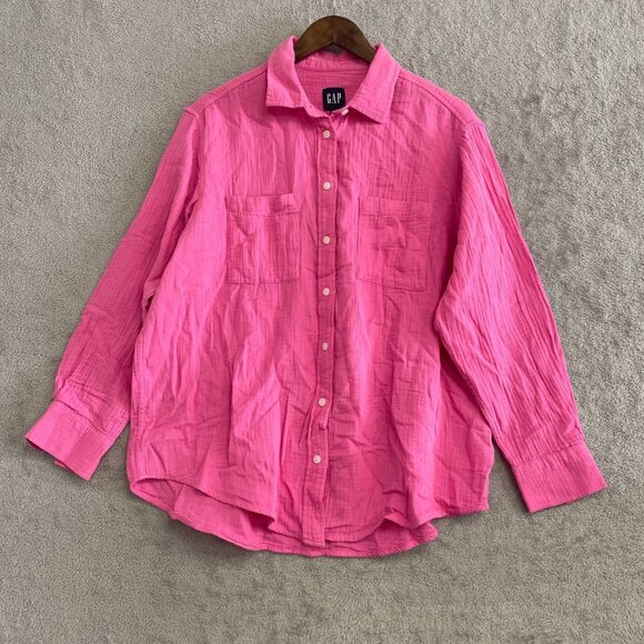 NWOT Gap Gauze Women's S Pink Button-Up Long Sleeve Shirt 100% Cotton - Picture 3 of 9
